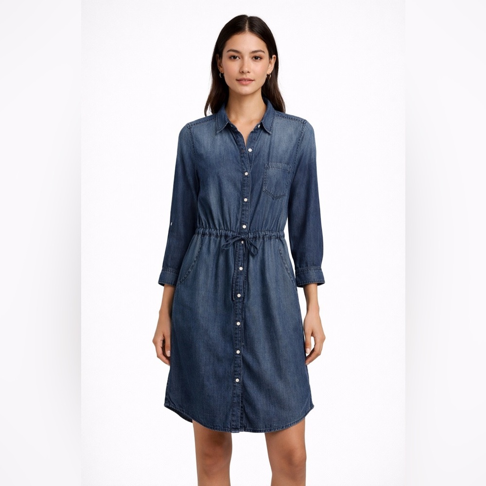 LEE / Platinum Label Denim Shirt Dress - Size 12 - Button Front Cinch Waist